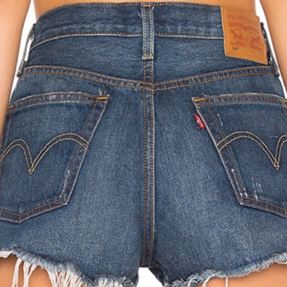 Levi’s 501 Vintage Distressed High Rise 24 / 00 Dk Blue Denim Jean Cutoff Shorts - Picture 3 of 8